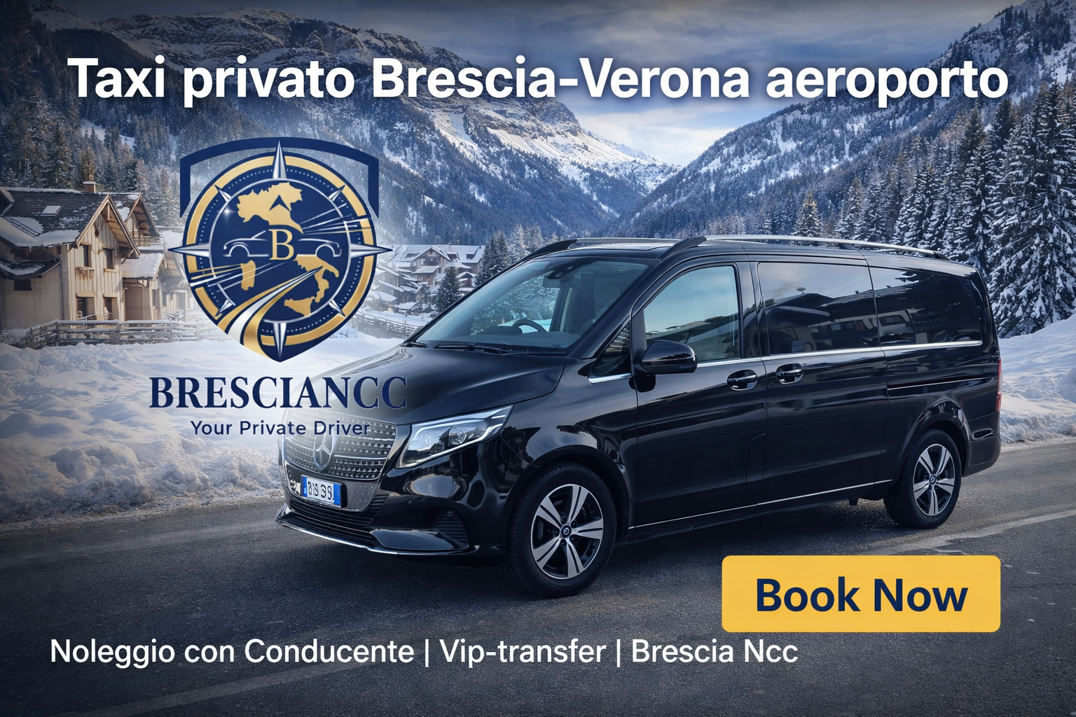 Private taxi from Brescia to Verona airport, chauffeur-driven car service from Brescia