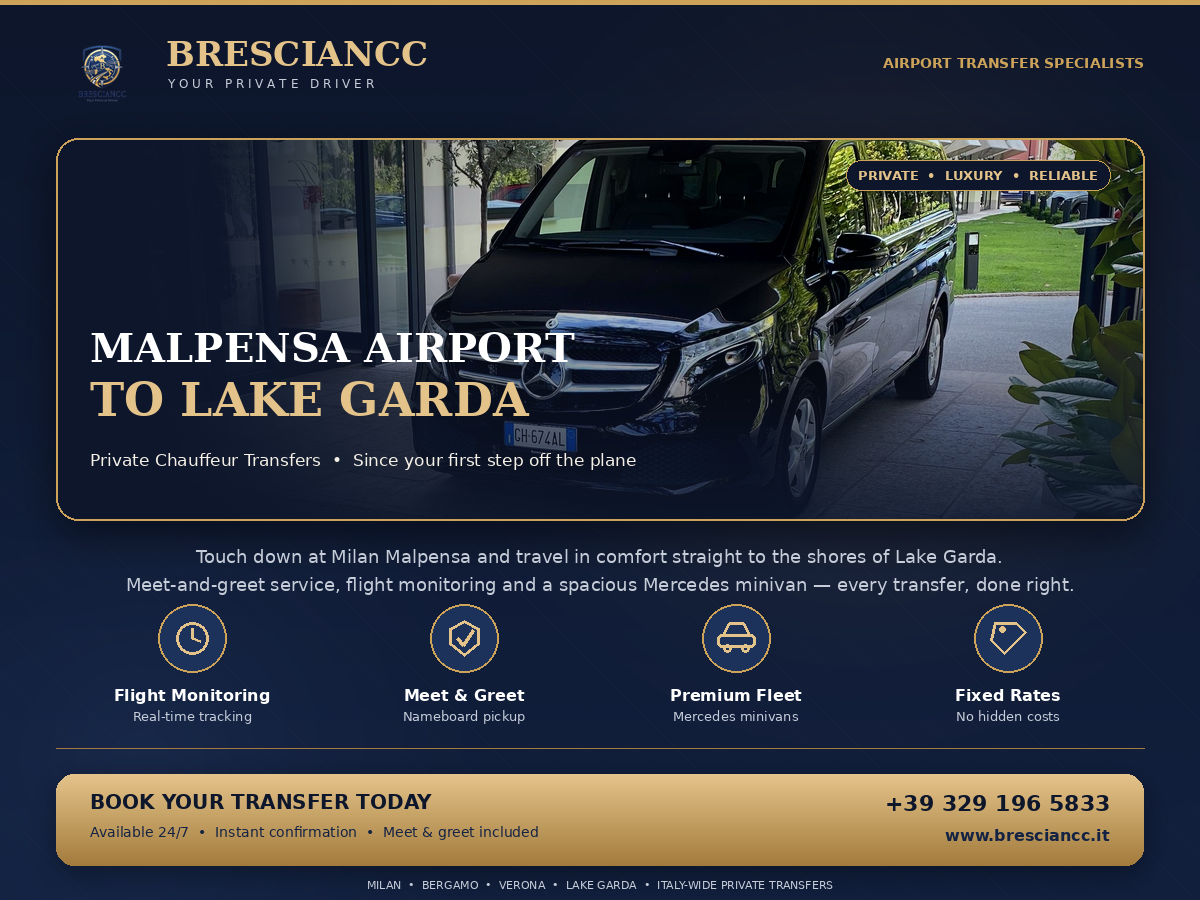 Milan Malpensa Airport to Lake Garda Private Transfer