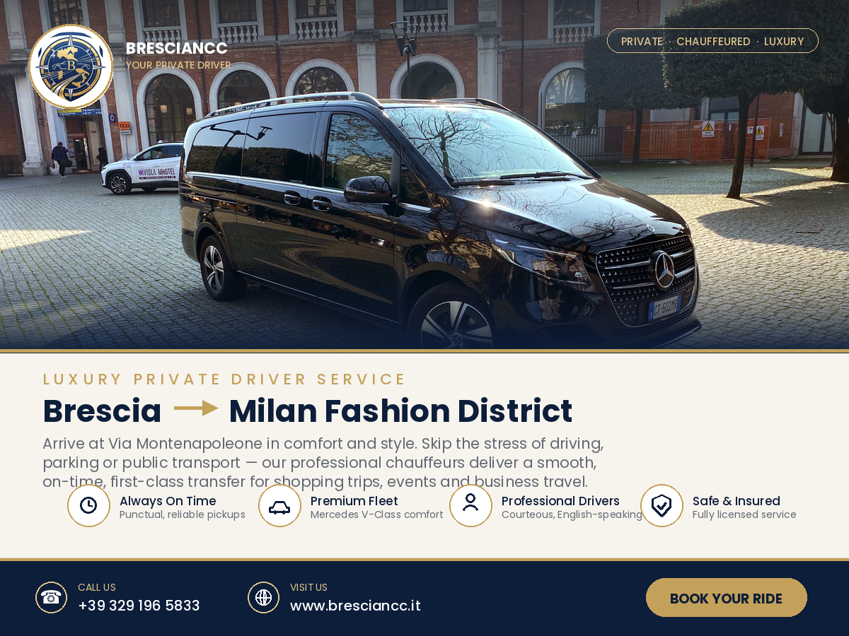 Private Driver Brescia to Milan Fashion District